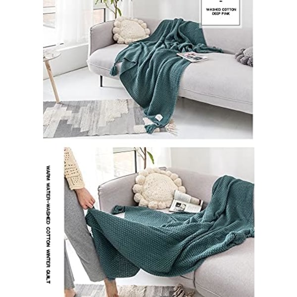 Nordic Style Strikketeppe med dusk Poms Poms 110x150cm Strikket Sovesofa Dynepledd til kontorstol Sofa Sofa All Seasons (grønn)