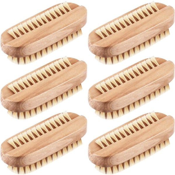 6pcs Nail Brushes Wooden Nail Cleaning Brushes Double Sided Scrub Wooden Nail Brush Handle Hand Fingernail Brush