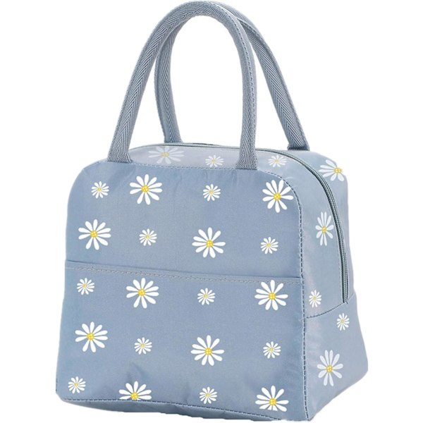 Bærbar termisk frokostpose køletaske Daisy mønster frokostboks arrangør Tote taske til voksne børn piger arbejde skole picnic camping rejse (grå blå)