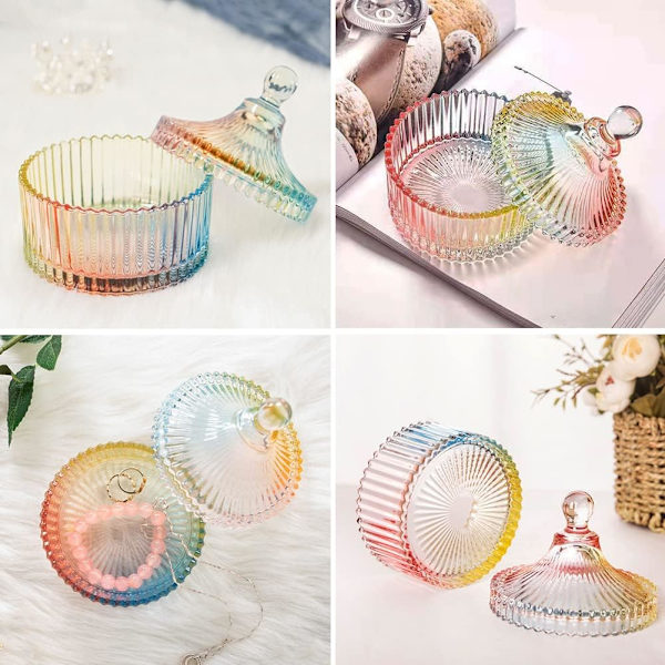 Farverig glas slik skål med låg teltformet krystal slik krukke apoteker krukke bryllup slik buffet krukke mad krukke kiks beholdere dekorative