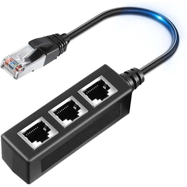 Ethernet-splitter RJ45 LAN-kabelkontakt 1 till 3 Nätverksadapter Internetuttag Extender för Super Cat5, Cat5e, Cat6, Cat7, Cat8-kabel