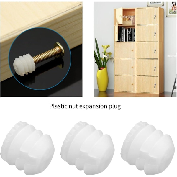 100 st Hinge Expansionspluggar M4x8mm Plast Expansionspluggar 4mm Vita Hinge Dowel Insatser Tillbehör För Skåp 8.8x8mm