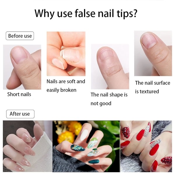 Almond Fake Nail Tips - Medium Almond Shaped Clear Nails Full