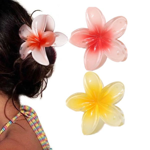 2 st blommiga hårklämmor, hawaiiansk blomklämma, stort sött hårklämma för kvinnor, tjockt hår (2 st)