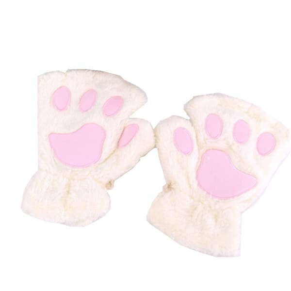 Par Barn Katt Tass Vantar Flickor Vinter Varma Vantar Plysch Varma Fingerlösa Vantar Vindtäta Varma Vantar Vit