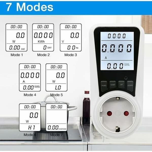 LCD-strømmåler – 3680W/16A, måling af energiforbrug i realtid