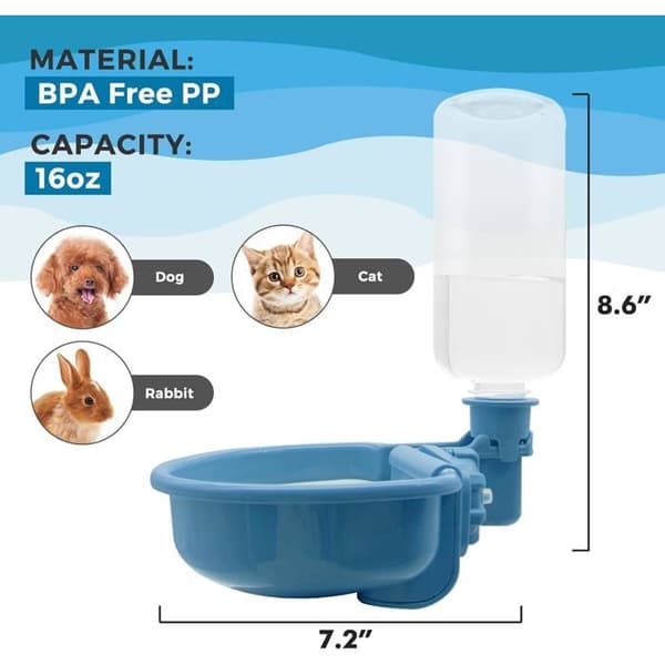 480 ml vattenflaska för husdjur, BPA-fri, blå, burvänlig, läckagesäker design.