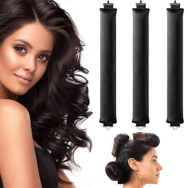 3 st Heatless Hårcurlers, Mjuka Sammets Tjocka Flexi-stavar Med Haken, Värmefri Hårcurlers Curlingstav Att Sova I, Övernattning Värmefria Lockar För Blowout L Black