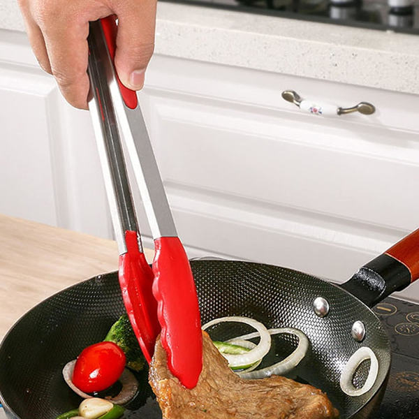 Køkken Tænger, Sæt af 4, 7” Skridsikre Rustfrit Stål Tænger med Låsende Klips til Madlavning, BBQ, Servering, Varmebestandig, Fødevarekvalitet
