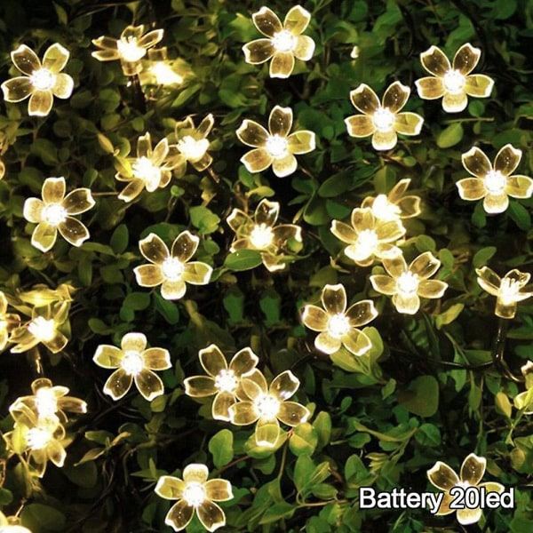 2023 Nya Uppgraderade LED Solcellsdrivna Trädgårdsstränglampor Batteridrivna Julstränglampor Vattentäta Blomstergirlander (A, Vit)