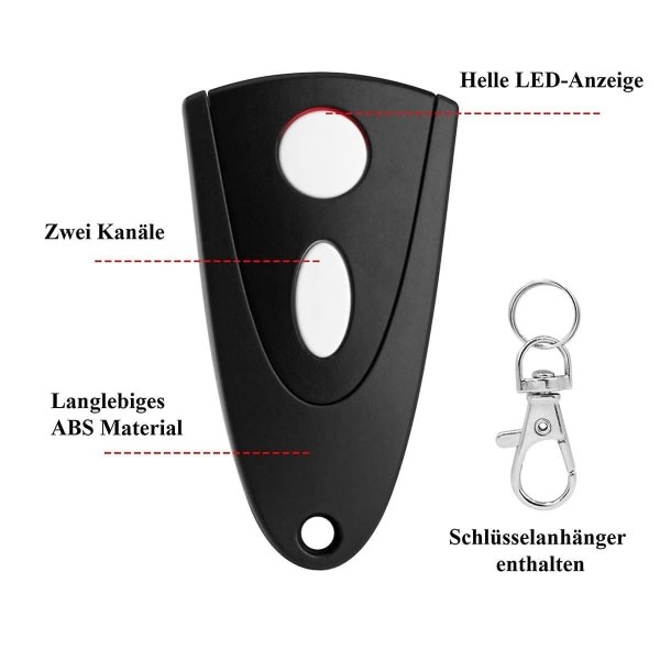 433mhz Garagedörröppnare för Tormatic Novotron 502 Max43-2 / 512 Mix43-2 Fjärrkontroll 2-pack (Vit Nyckel) [DB] Svart- Perfekt