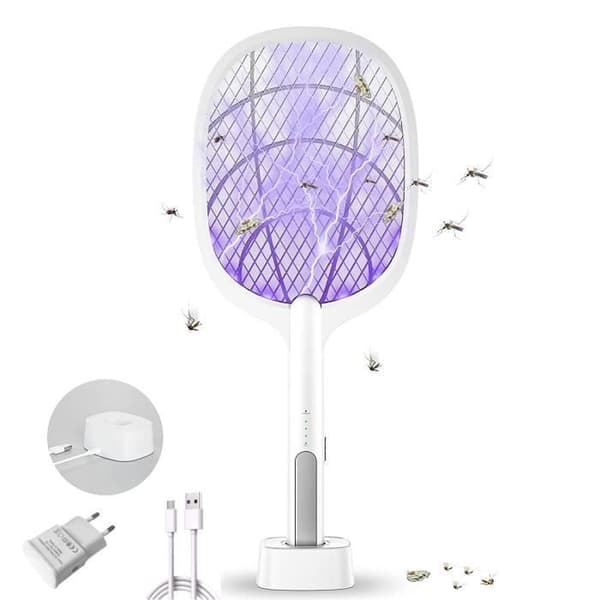 Elektrisk myggracket – USB-uppladdningsbar – Batteridisplayfunktion – Vit White Grey