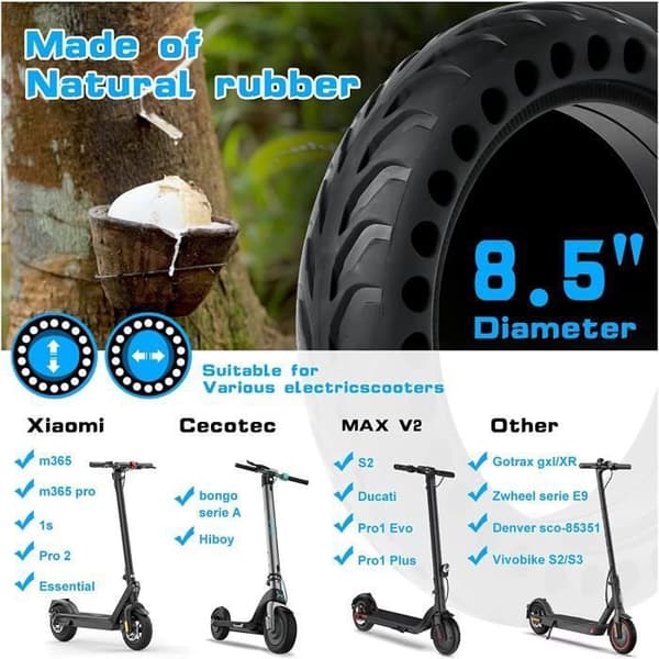 Pneu Solid Däck för Xiaomi M365/M365 Pro/M365 Pro 2/1S, Hårt Honeycomb-hjul, Punkteringsfritt, Halkfritt, Solid 8,5 tum Fram/Bak
