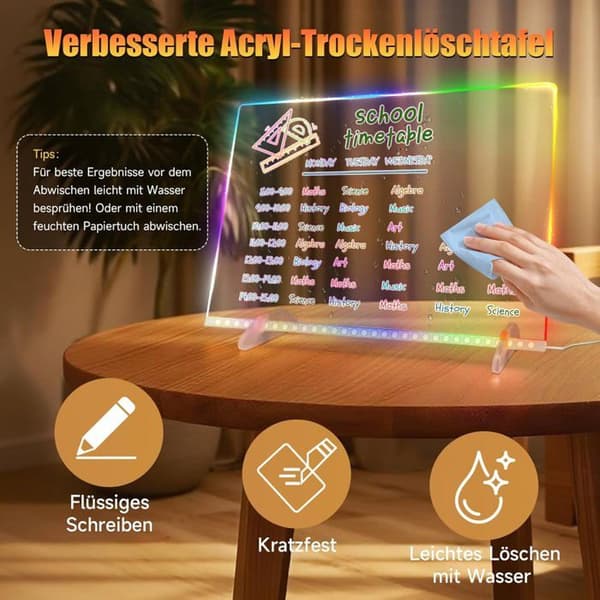 LED-staffeli med 8 farger, 6 lysmoduser, akryl, USB, gaveeske med tilbehør, for barn, tegning, notat