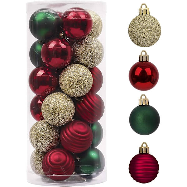 Julgranspynt Set, 24 st Röd Grön och Guld Oslåbara Julgranskulor Bulk, 1,57 tum Hängande Dekoration