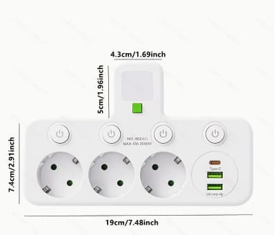 EU-uttag 4 uttag Eluttag Ingen förlängningssladd med USB Type-C-portar Två specifikationer_Kvalitetspresenter
