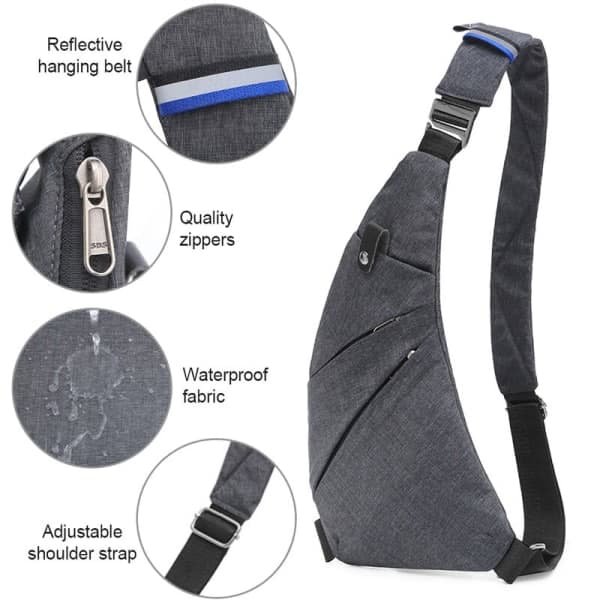 Multifunktionell axelväska för män, crossbody digital organizer casual stöldskydd bröstväska, mörkgrå - mörkgrå