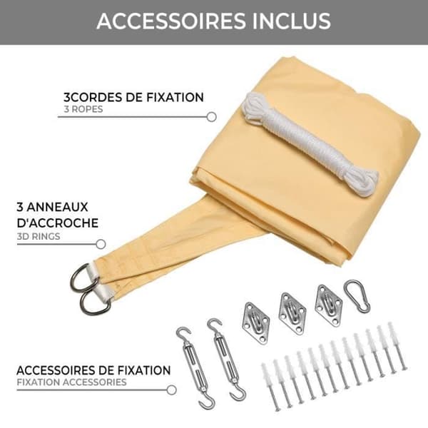 Trekantet solseil - Beige - 3x3x3M - 420D Oxford-stoff - 95 % UV-beskyttelse