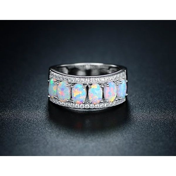 Oval-Cut Created White Opal & Cubic Zirconia Ring White Gold 8