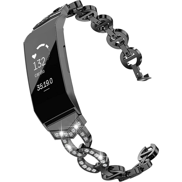 Kompatibel med Fitbit Charge 4 band/laddning 3 band för kvinnor, premium metallband Bling armband Armband Söta tillbehör Ersättningsband för