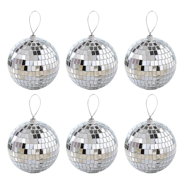 6/12 stk Mini Diskokule Festpynt Sølv Mini Plastpynt Små Diskokuler Silver 4CM