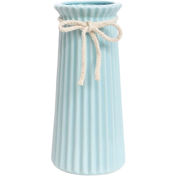 Vita keramiska ribbade vaser för minimalistisk modern heminredning, dekorativa blommor Vas för bröllop Middagsbord Office Sovrum - 7,5 tum / 20 CM-blå