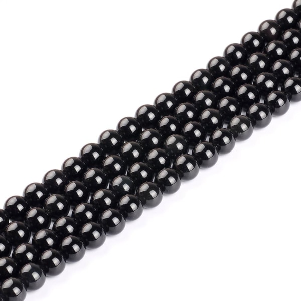 Svart Obsidian ädelsten runda lösa pärlor Naturstenspärlor för smyckestillverkning(8MM)