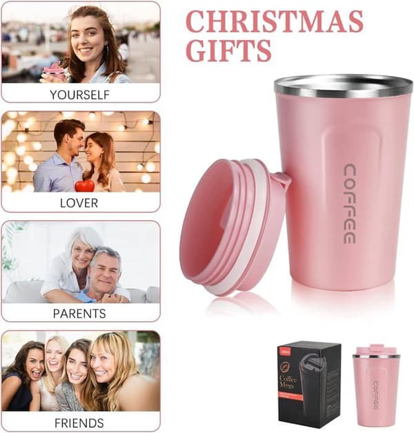 380ML Isolert Kaffekopp, Reisekaffekopper, Reisekrus i Rustfritt Stål (Rosa)