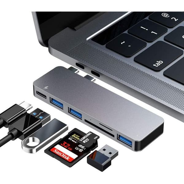 USB-C til HDMI 4K-hub, SD- og Micro SD-kortleser, 2 x USB 3.0, aluminiumadapter for MacBook Pro, ny MacBook