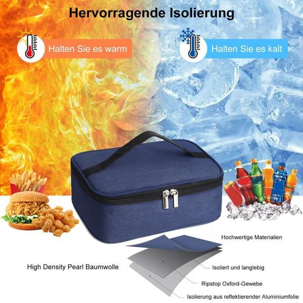 3,2L Isolert Matpose, Liten Bærbar Mini Matpose for Kvinner og Menn, Myk Kjølebag for Skole - Blå