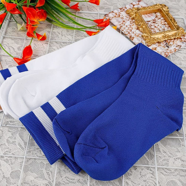 2 par børnefodboldstrømper, 2 farver børns unisex skridsikre håndklædesål Rugby, løb eller træning (hvid, blå) børn i alderen 5-12, 18x 36cm
