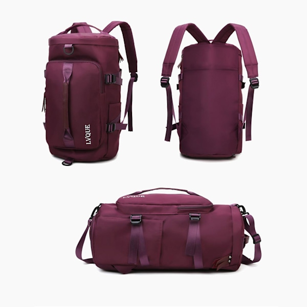 Gymtaske til Kvinder Sportstaske Rejsetaske Weekender Overnight Taske med Skoafdeling purplish red