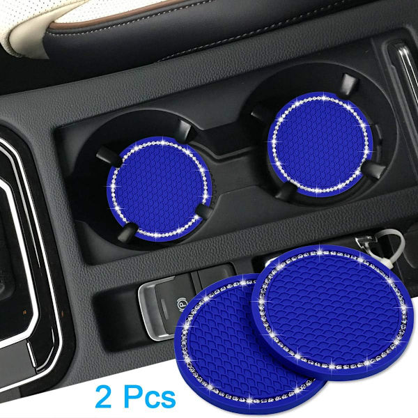 Bling Bilbægreunderlag, 2 stk. PVC Bilkopholder Gadget Auto Indsæt Bægerunderlag - Anti Slip Universal Bil Interiør Tilbehør (2,75\" Diameter) Sort