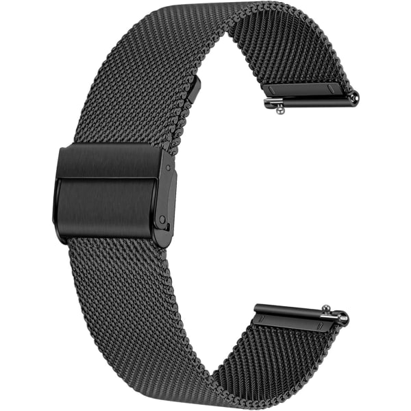 Mesh vevd metallklokkebånd for menn og kvinner, universell rem for smartklokker og Seiko-klokker 20 mm svart