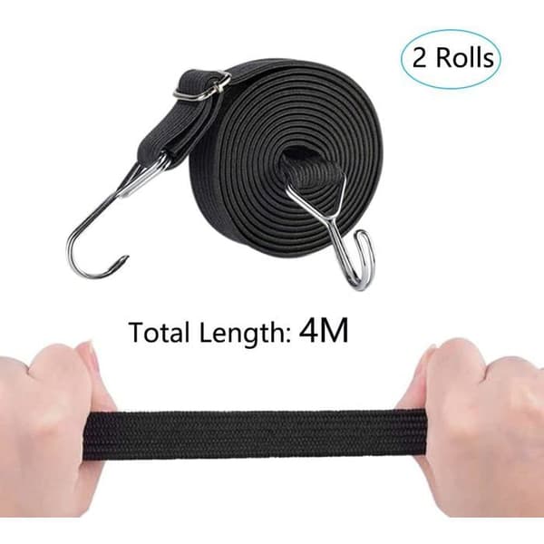 2 universale 4m elastiske stropper for bagasje, for bil og sykkel (blå, svart)