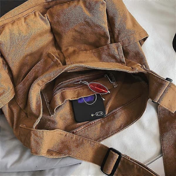 Damer Canvas Bag Studenter Stor -kapasitet Fritid brown