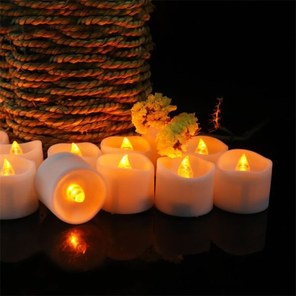 Flickering flameless candles with timer, long lasting tea lights with timer, fake electric battery candles for table C