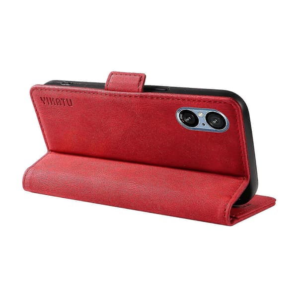 För Sony Xperia 5 V Läder Telefonfodral Vikbart Ställ Plånboksfodral Red