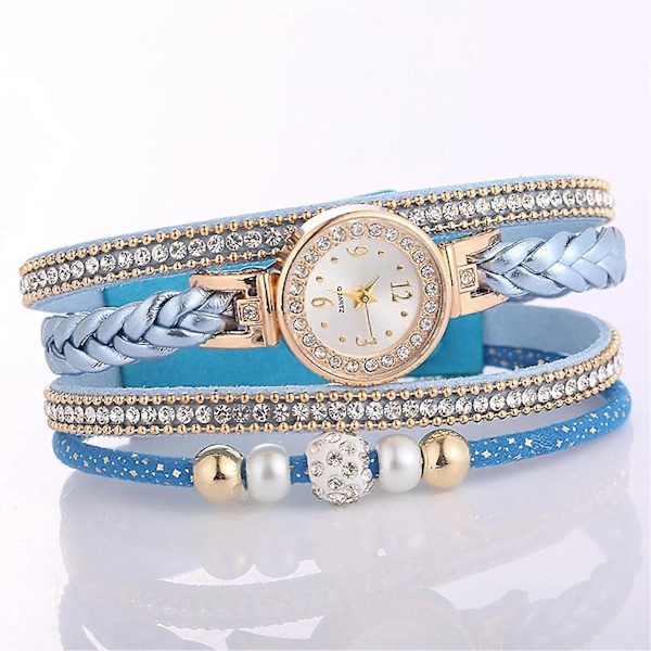 Elegant Flerlags Rhinestone Flettet Armbåndsur til Hverdagsbrug White