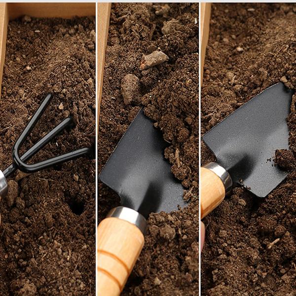 Mini Haveværktøjssæt, 3-delt Havearbejde Sæt med Skovele og Rive, Sort Anti-Rust Belægning, Perfekt til Potteplanter,