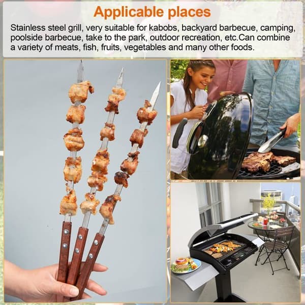 8 genanvendelige grillspyd i rustfrit stål. Robuste og praktiske, ideelle til camping og picnics.