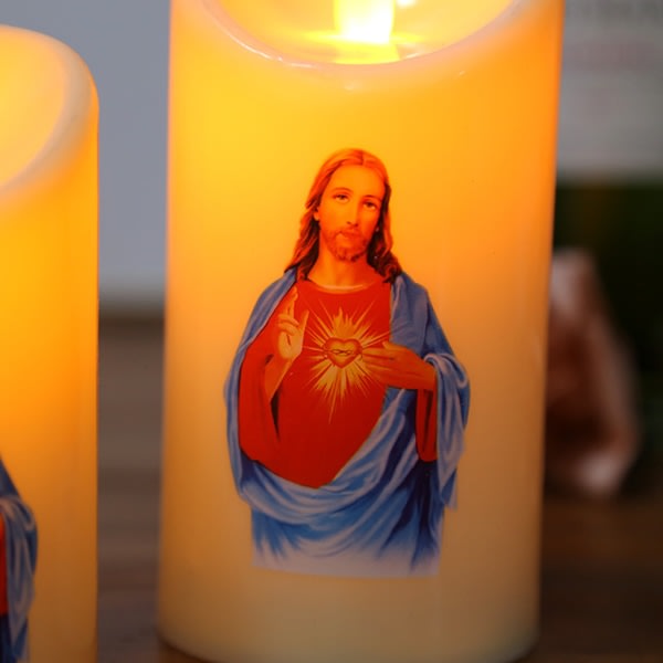 Jesus Kristus stearinlys Led fyrfadslys romantisk søjle stearinlys Batteri drevet til kristen kirkes hellige indretning