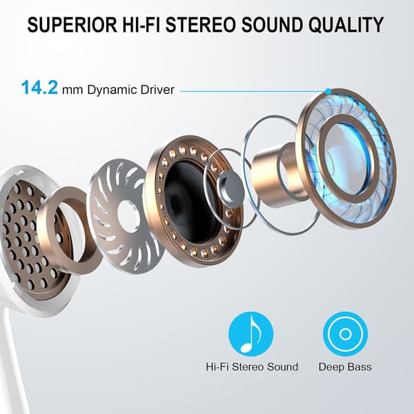 Trådløse Bluetooth-hodetelefoner, Bluetooth 5.3-øretelefoner, 48 timer HiFi-stereo, støyreduksjon, USB-C hurtiglading