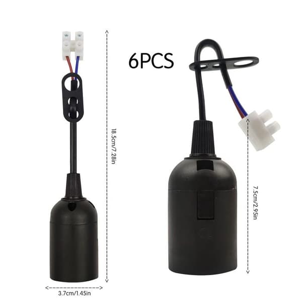 6 E27-lampunpidikettä 4A 250V vaihtolampunpidike hehku- ja LED-lampuille (max. 60W/musta)