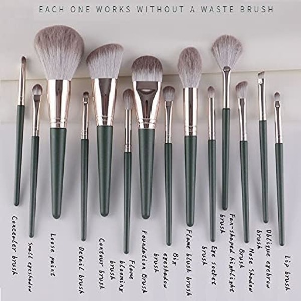 14 st Makeup Borstar Professionell Makeup Borste Set, Grön