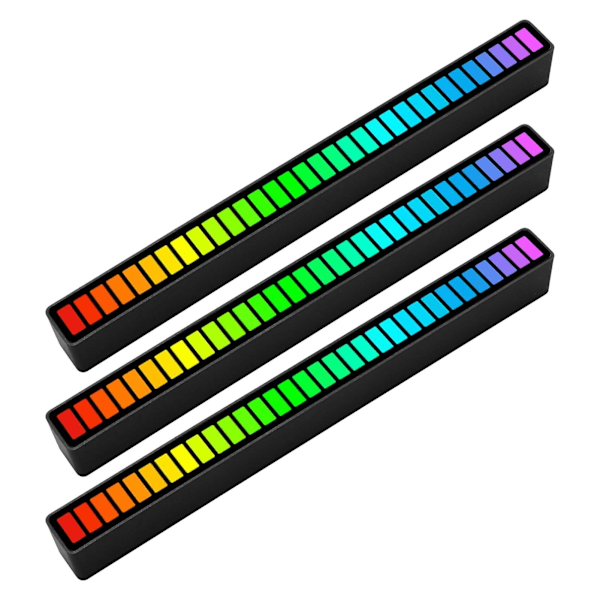 RGB-lysbånd med lydstyring, rytmisk lys, 32 LED, 18 farger, lyd-spektrummodus, 5 hastighetsnivåer, 4 lysstyrkenivåer, Type-C USB, bærbar, stemmeaktivert atmosfære Black 3 PCS