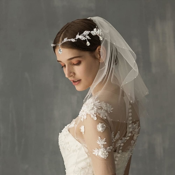 Elegant Rhinestone Leaf Bryllup Sølv Tiaraer og Kroner Krystal Pendent Tiara Pandebånd til Bruden Brudepige Fødselsdagskrone