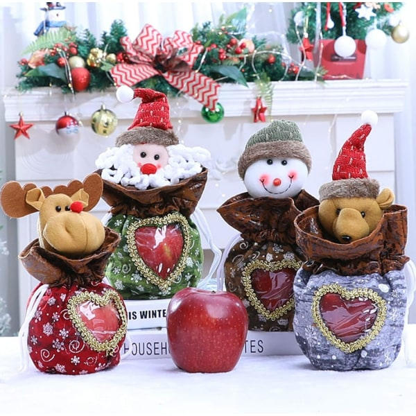4 stk Julegaveposer Eve Apple pose Knittet slikpose Julemand
