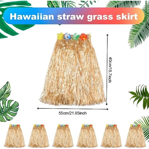 6stk 40cm Hula Hula Hawaiian Floral Danse-skjørt, Stretch-skjørt Golden Straw Color Hawaiian Beach Summer Party Supplies.
