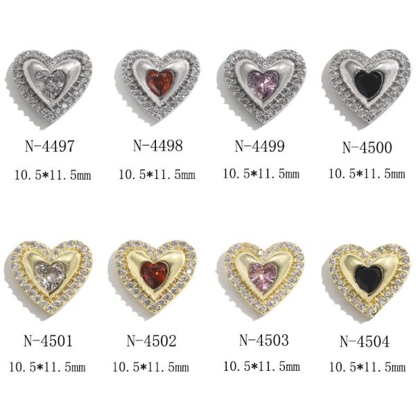 10 x klare hjertekrystaller med minifarget hjertesenter med flat rygg Diamante Rhinestones kortlagingspynt for håndverk (rødt midtpunkt)